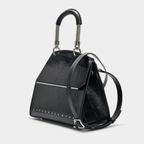Alexander Wang Dime Mini Flap Satchel In Black Crocodile Embossed Calfskin - Picture 3 of 12